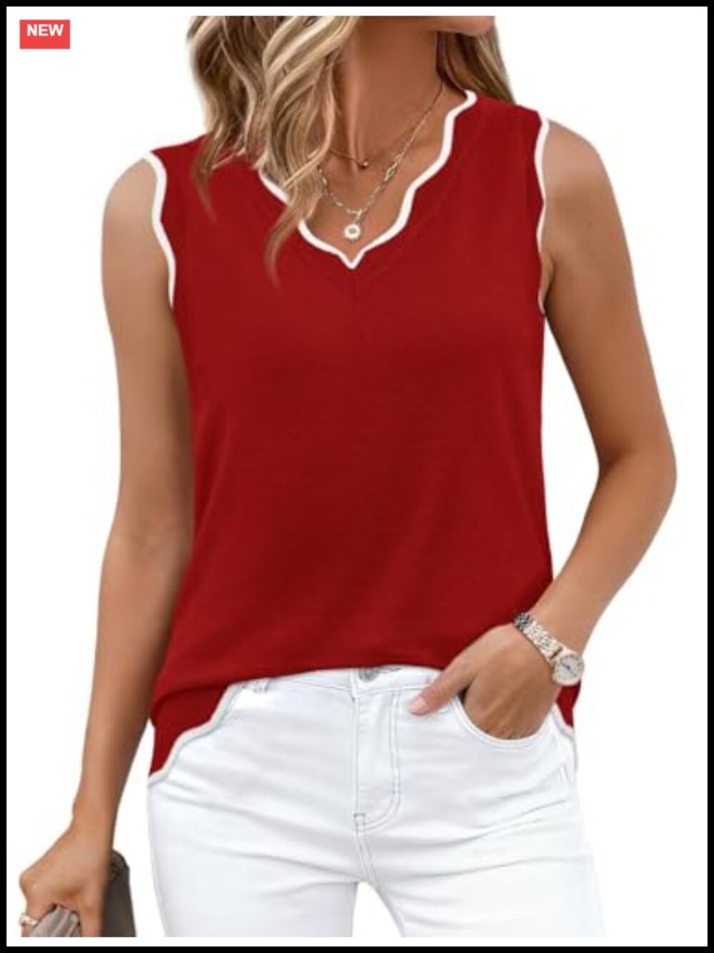 WIHOLL Womens Sleeveless Sweater Tank Top V-Neck Business Casual Knit